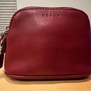 Vintage Coach Red Leather Dome Cosmetic Case Makeup Bag w/ Hangtag Wallet Rare